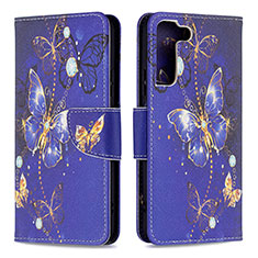 Custodia Portafoglio In Pelle Fantasia Modello Cover con Supporto B09F per Samsung Galaxy S22 5G Blu Notte