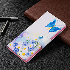 Custodia Portafoglio In Pelle Fantasia Modello Cover con Supporto B09F per Samsung Galaxy S22 Ultra 5G Cielo Blu