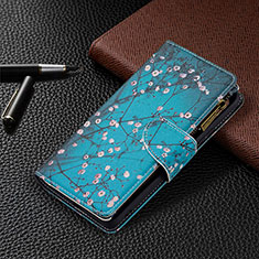 Custodia Portafoglio In Pelle Fantasia Modello Cover con Supporto BF3 per Xiaomi Redmi Note 10 Pro 4G Ciano