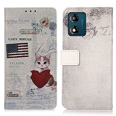 Custodia Portafoglio In Pelle Fantasia Modello Cover con Supporto D02Y per Motorola Moto E13 Grigio