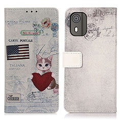 Custodia Portafoglio In Pelle Fantasia Modello Cover con Supporto D02Y per Nokia C02 Grigio