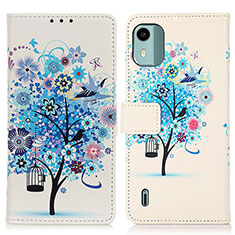 Custodia Portafoglio In Pelle Fantasia Modello Cover con Supporto D02Y per Nokia C12 Blu