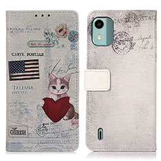 Custodia Portafoglio In Pelle Fantasia Modello Cover con Supporto D02Y per Nokia C12 Grigio