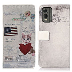 Custodia Portafoglio In Pelle Fantasia Modello Cover con Supporto D02Y per Nokia C32 Grigio