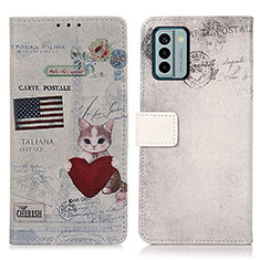 Custodia Portafoglio In Pelle Fantasia Modello Cover con Supporto D02Y per Nokia G22 Grigio