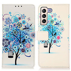 Custodia Portafoglio In Pelle Fantasia Modello Cover con Supporto D02Y per Samsung Galaxy S21 5G Blu