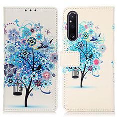 Custodia Portafoglio In Pelle Fantasia Modello Cover con Supporto D02Y per Sony Xperia 1 V Blu