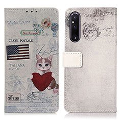 Custodia Portafoglio In Pelle Fantasia Modello Cover con Supporto D02Y per Sony Xperia 1 V Multicolore