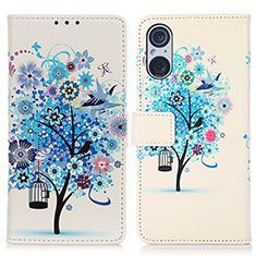 Custodia Portafoglio In Pelle Fantasia Modello Cover con Supporto D02Y per Sony Xperia 5 V Blu