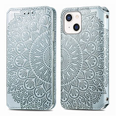 Custodia Portafoglio In Pelle Fantasia Modello Cover con Supporto H01 per Apple iPhone 13 Argento