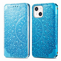 Custodia Portafoglio In Pelle Fantasia Modello Cover con Supporto H01 per Apple iPhone 13 Blu