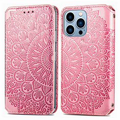 Custodia Portafoglio In Pelle Fantasia Modello Cover con Supporto H01 per Apple iPhone 13 Pro Oro Rosa