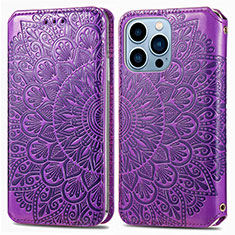 Custodia Portafoglio In Pelle Fantasia Modello Cover con Supporto H01 per Apple iPhone 13 Pro Viola