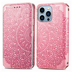 Custodia Portafoglio In Pelle Fantasia Modello Cover con Supporto H01 per Apple iPhone 14 Pro Max Oro Rosa