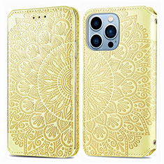 Custodia Portafoglio In Pelle Fantasia Modello Cover con Supporto H01 per Apple iPhone 15 Pro Giallo