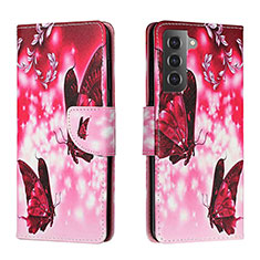 Custodia Portafoglio In Pelle Fantasia Modello Cover con Supporto H02X per Samsung Galaxy S23 5G Rosa Caldo