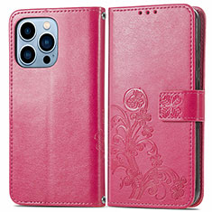 Custodia Portafoglio In Pelle Fantasia Modello Cover con Supporto H03 per Apple iPhone 15 Pro Rosa Caldo