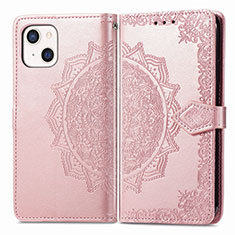 Custodia Portafoglio In Pelle Fantasia Modello Cover con Supporto H05 per Apple iPhone 13 Oro Rosa