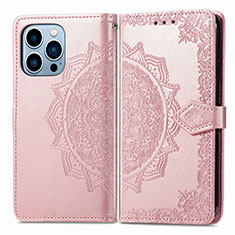 Custodia Portafoglio In Pelle Fantasia Modello Cover con Supporto H06 per Apple iPhone 13 Pro Oro Rosa