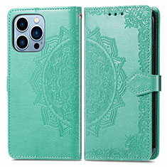 Custodia Portafoglio In Pelle Fantasia Modello Cover con Supporto H06 per Apple iPhone 13 Pro Verde