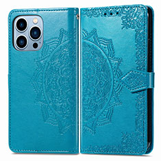 Custodia Portafoglio In Pelle Fantasia Modello Cover con Supporto H06 per Apple iPhone 14 Pro Blu