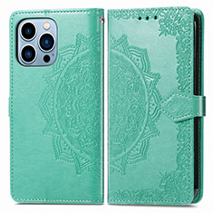 Custodia Portafoglio In Pelle Fantasia Modello Cover con Supporto H06 per Apple iPhone 14 Pro Verde