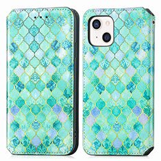 Custodia Portafoglio In Pelle Fantasia Modello Cover con Supporto H09 per Apple iPhone 13 Mini Verde