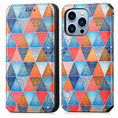 Custodia Portafoglio In Pelle Fantasia Modello Cover con Supporto H10 per Apple iPhone 13 Pro Multicolore