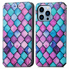 Custodia Portafoglio In Pelle Fantasia Modello Cover con Supporto H10 per Apple iPhone 13 Pro Viola