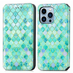 Custodia Portafoglio In Pelle Fantasia Modello Cover con Supporto H10 per Apple iPhone 15 Pro Max Verde