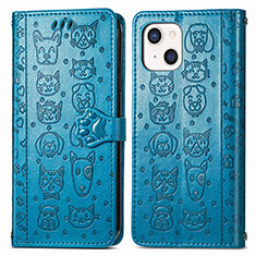 Custodia Portafoglio In Pelle Fantasia Modello Cover con Supporto H11 per Apple iPhone 13 Blu