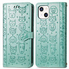 Custodia Portafoglio In Pelle Fantasia Modello Cover con Supporto H11 per Apple iPhone 13 Mini Verde