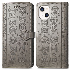 Custodia Portafoglio In Pelle Fantasia Modello Cover con Supporto H11 per Apple iPhone 14 Grigio