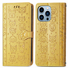 Custodia Portafoglio In Pelle Fantasia Modello Cover con Supporto H12 per Apple iPhone 13 Pro Giallo