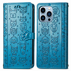 Custodia Portafoglio In Pelle Fantasia Modello Cover con Supporto H12 per Apple iPhone 14 Pro Blu