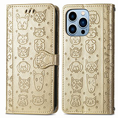 Custodia Portafoglio In Pelle Fantasia Modello Cover con Supporto H12 per Apple iPhone 14 Pro Max Oro