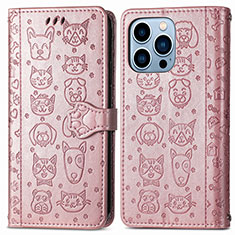 Custodia Portafoglio In Pelle Fantasia Modello Cover con Supporto H12 per Apple iPhone 14 Pro Max Oro Rosa