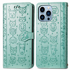 Custodia Portafoglio In Pelle Fantasia Modello Cover con Supporto H12 per Apple iPhone 14 Pro Verde