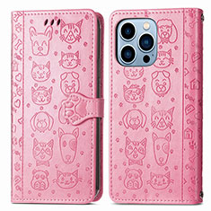 Custodia Portafoglio In Pelle Fantasia Modello Cover con Supporto H12 per Apple iPhone 15 Pro Max Rosa