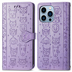 Custodia Portafoglio In Pelle Fantasia Modello Cover con Supporto H12 per Apple iPhone 15 Pro Viola