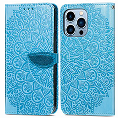 Custodia Portafoglio In Pelle Fantasia Modello Cover con Supporto H13 per Apple iPhone 13 Pro Blu