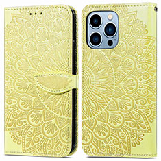 Custodia Portafoglio In Pelle Fantasia Modello Cover con Supporto H13 per Apple iPhone 14 Pro Giallo