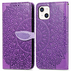 Custodia Portafoglio In Pelle Fantasia Modello Cover con Supporto H13 per Apple iPhone 15 Plus Viola