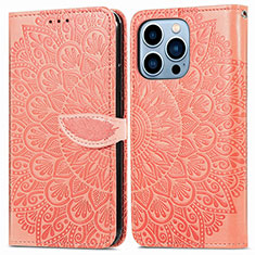 Custodia Portafoglio In Pelle Fantasia Modello Cover con Supporto H13 per Apple iPhone 15 Pro Arancione