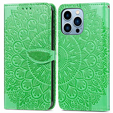 Custodia Portafoglio In Pelle Fantasia Modello Cover con Supporto H13 per Apple iPhone 15 Pro Verde