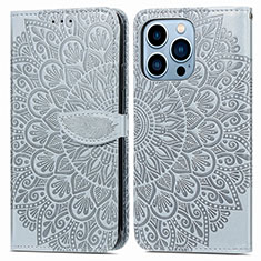 Custodia Portafoglio In Pelle Fantasia Modello Cover con Supporto H13 per Apple iPhone 16 Pro Max Grigio