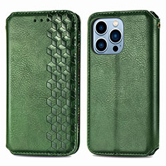 Custodia Portafoglio In Pelle Fantasia Modello Cover con Supporto H15 per Apple iPhone 13 Pro Verde