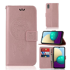 Custodia Portafoglio In Pelle Fantasia Modello Cover con Supporto JX1 per Samsung Galaxy A02 Oro Rosa