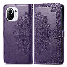 Custodia Portafoglio In Pelle Fantasia Modello Cover con Supporto L01 per Xiaomi Mi 11 Lite 4G Viola