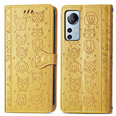 Custodia Portafoglio In Pelle Fantasia Modello Cover con Supporto L01 per Xiaomi Mi 12 Lite 5G Giallo